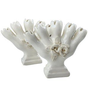 Vintage Leart Five Finger Bud Vase Tulip Design Made in USA Set of 2 Number 300W